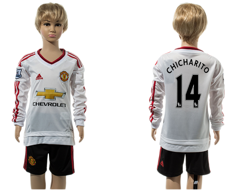 2015-16 Manchester United 14 CHICHARITO Away Youth Long Sleeve Jersey