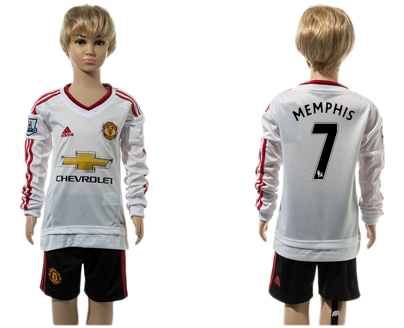 2015-16 Manchester United 7 MEMPHIS Away Youth Long Sleeve Jersey