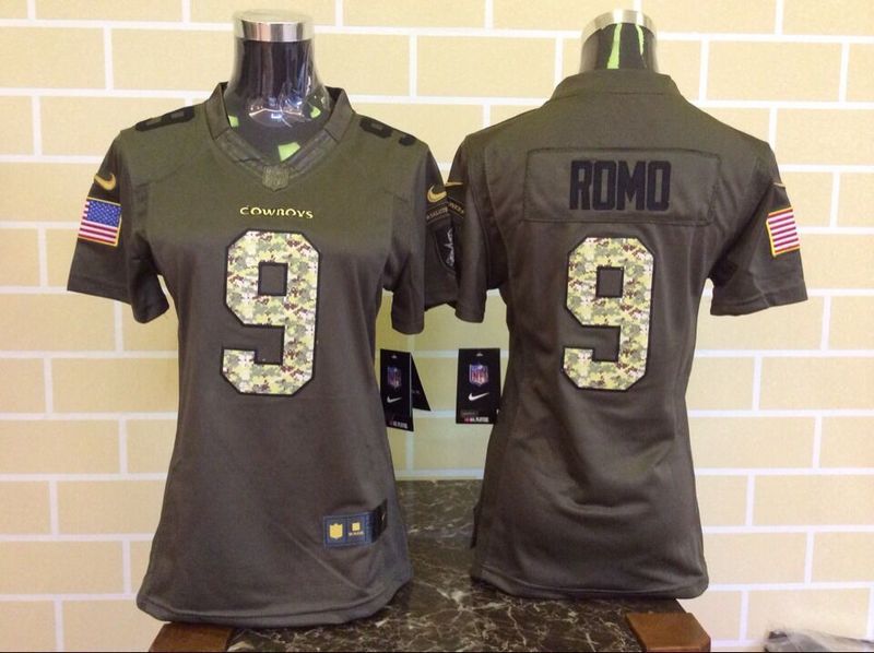 Nike Cowboys 9 Tony Romo Green Salute To Service Women Limited Jersey