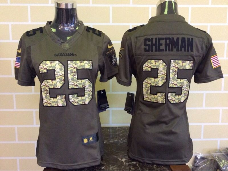 Nike Seahawks 25 Richard Sherman Green Salute To Service Women Limited Jersey