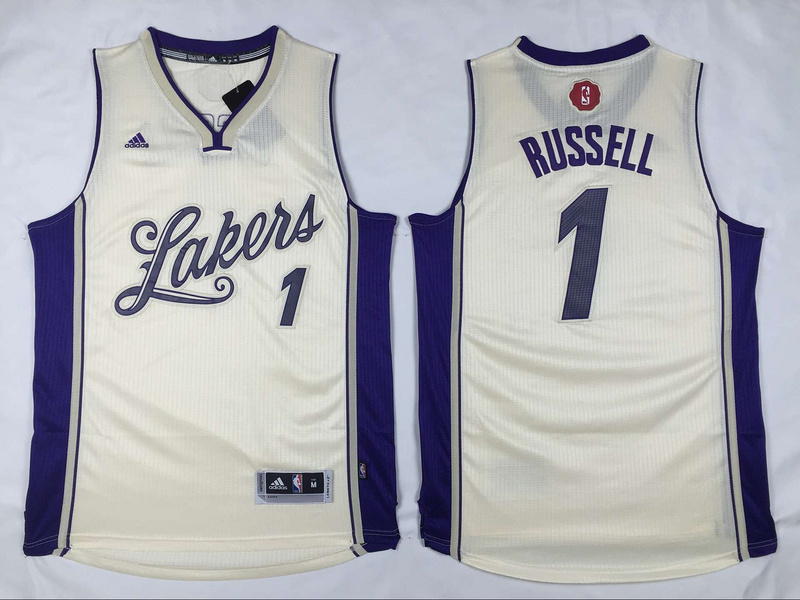 Lakers 1 D'Angelo Russell Cream 2015-16 Christmas Day Swingman Jersey - Click Image to Close