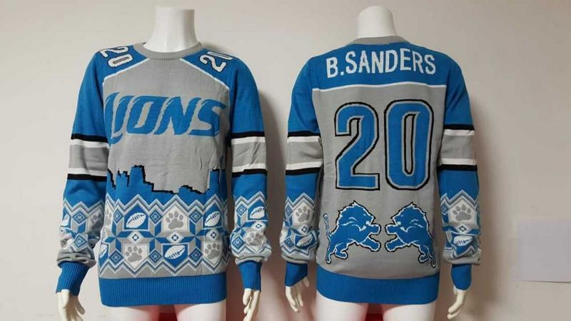 Lions 20 B.Sanders Blue Men's Ugly Sweater