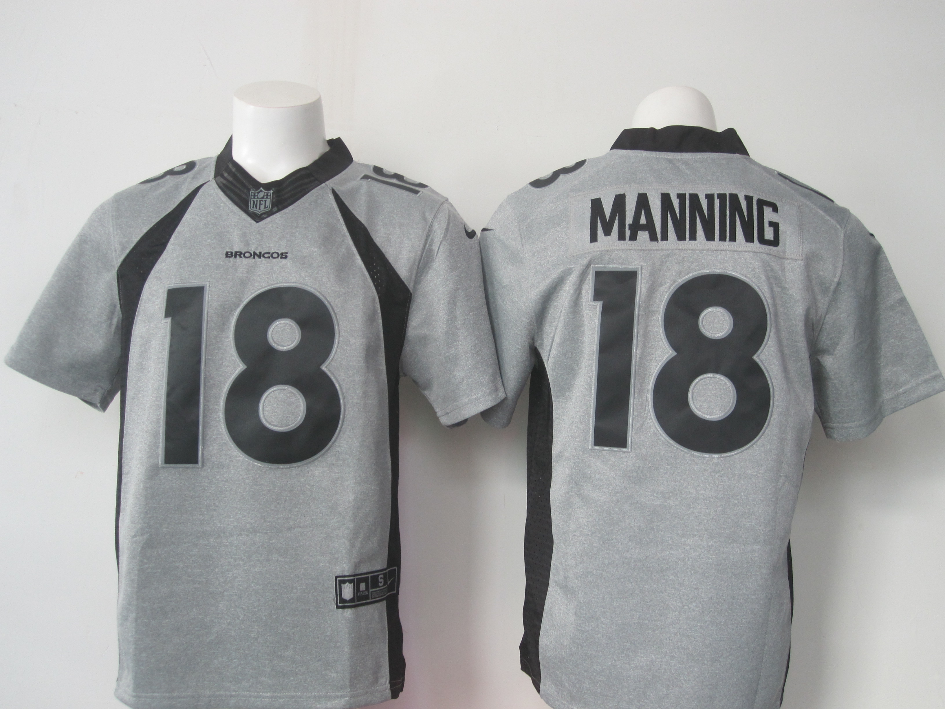 Nike Broncos 18 Peyton Manning Grey Gridiron Grey Limited Jersey