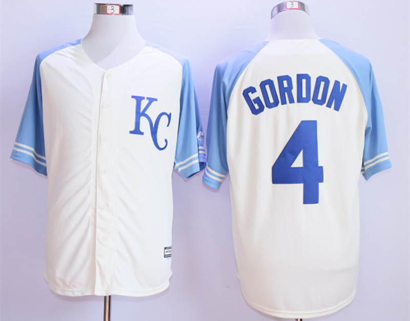 Royals 4 Alex Gordon Cream New Cool Base Jersey