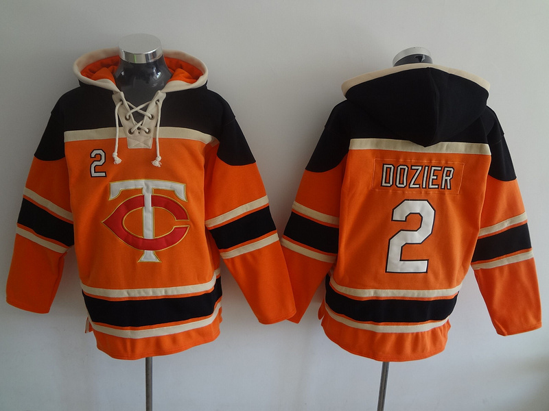 Twins 2 Brian Dozier Orange All Stitched Hooded Sweatshirt