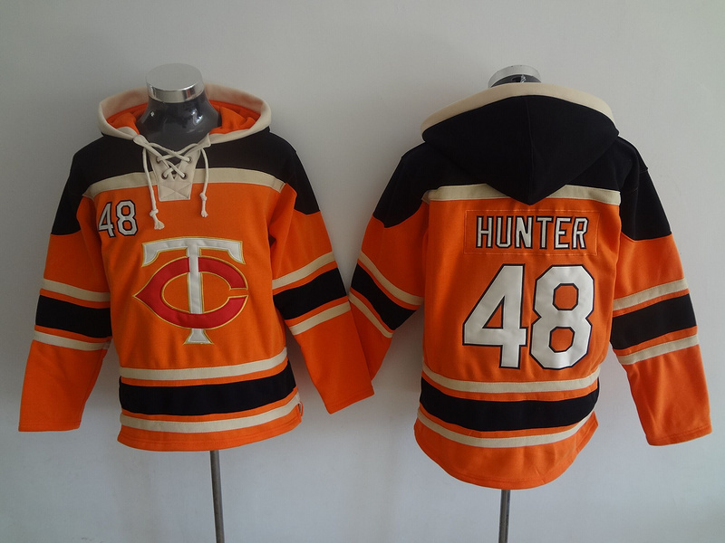 Twins 48 Torii Hunter Orange All Stitched Hooded Sweatshirt
