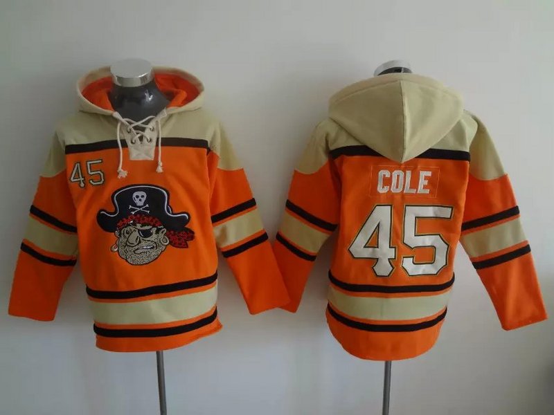Pirates 45 Gerrit Cole Orange All Stitched Hooded Sweatshirt