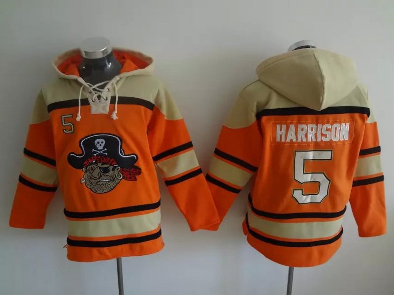 Pirates 5 Josh Harrison Orange All Stitched Hooded Sweatshirt