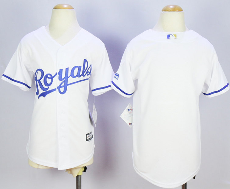 Royals Blank White Youth New Cool Base Jersey - Click Image to Close