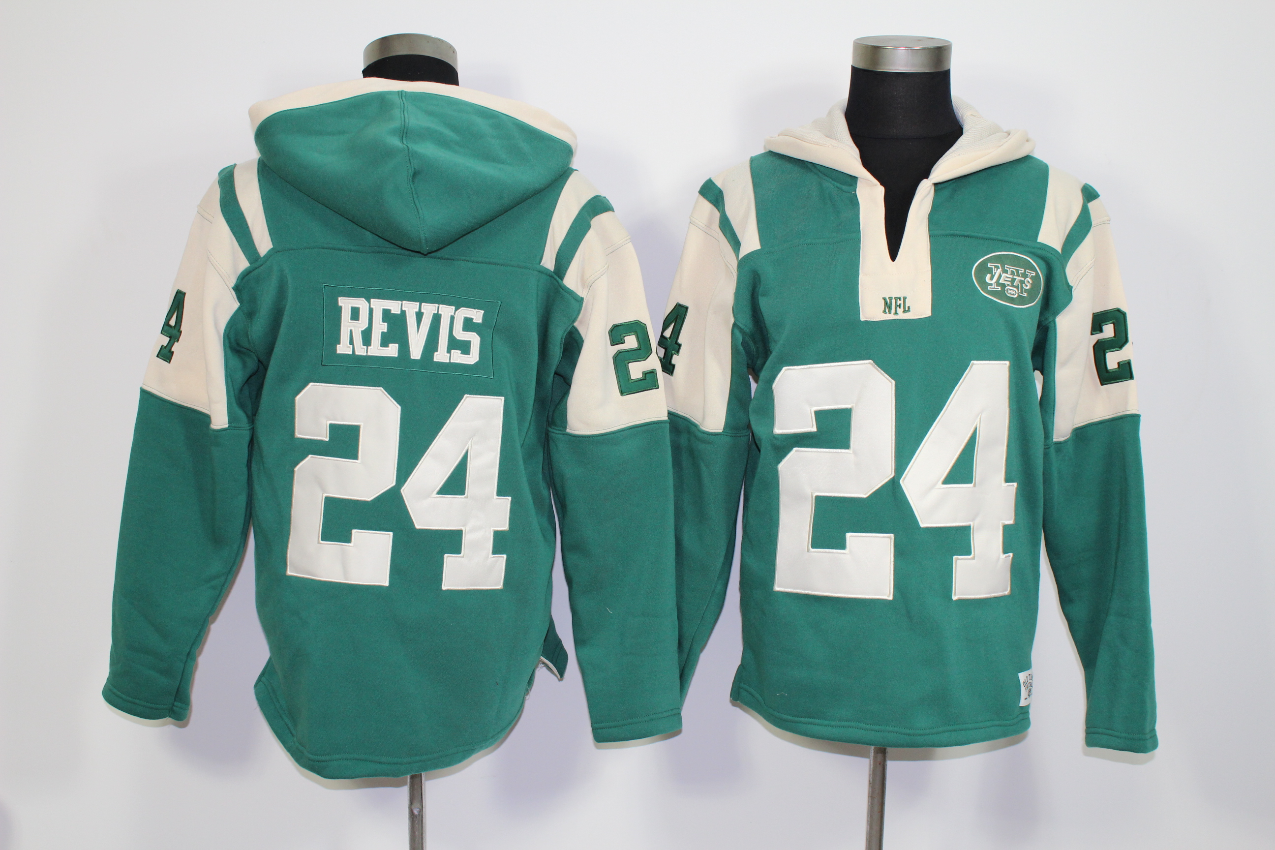 Nike Jets 24 Darrelle Revis Green All Stitched Hooded Sweatshirt - Click Image to Close