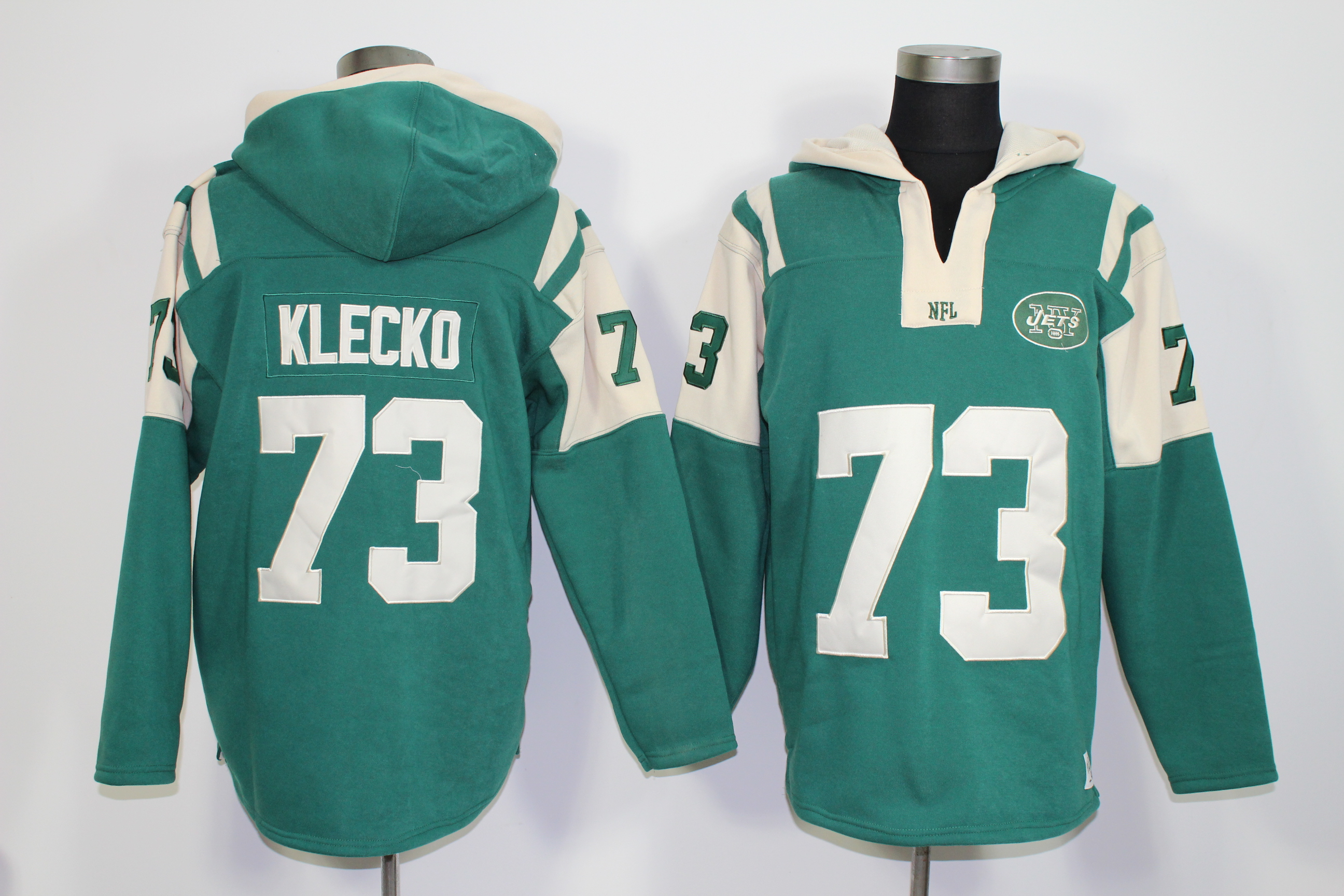 Nike Jets 73 Joe Klecko Green All Stitched Hooded Sweatshirt - Click Image to Close
