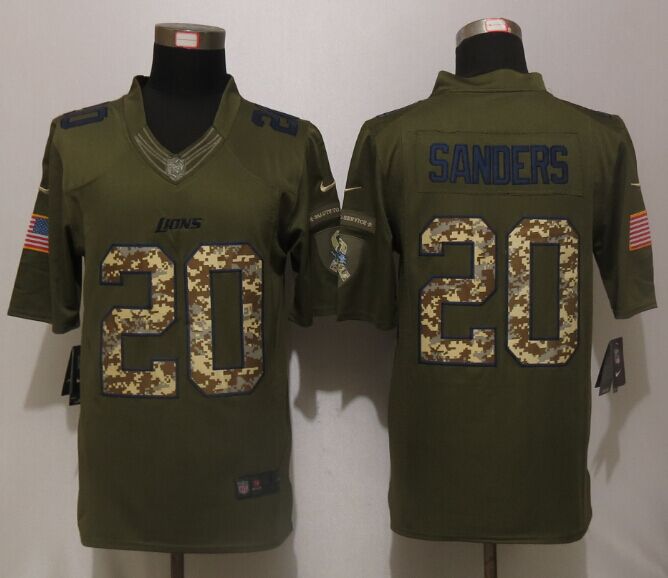 Nike Lions 20 Barry Sanders Green Salute To Service Limited Jersey