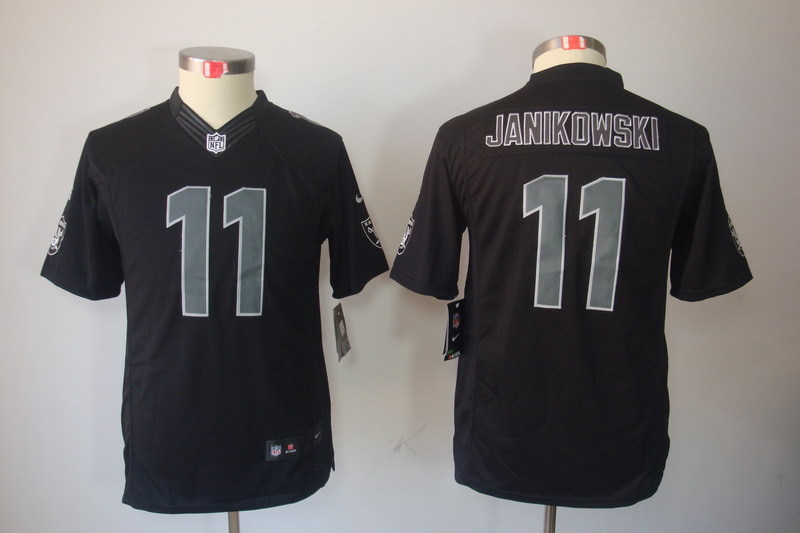 Nike Raiders 11 Sebastian Janikowski Black Impact Limited Youth Jersey
