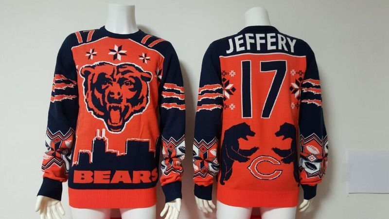 Bears 17 Alshon Jeffery Orange Men's Ugly Sweater