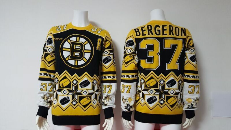 Bruins 37 Patrice Bergeron Yellow Men's Ugly Sweater