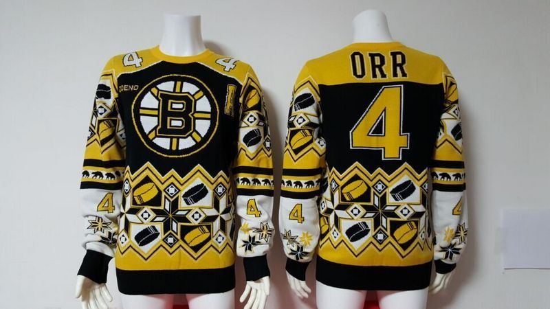 Bruins 4 Bobby Orr Yellow Men's Ugly Sweater