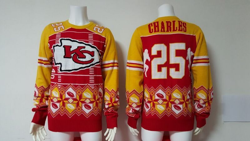 Chiefs 25 Jamaal Charles Yellow Men's Ugly Sweater