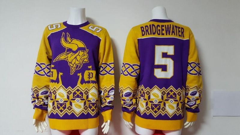 Vikings 5 Teddy Bridgewater Yellow Men's Ugly Sweater