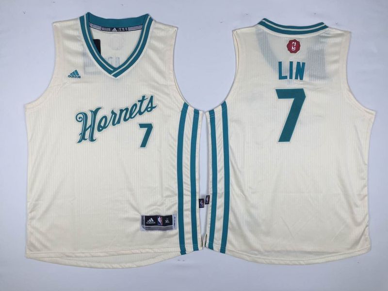 Hornets 7 Jeremy Lin Cream 2015-16 Christmas Day Swingman Youth Jersey - Click Image to Close