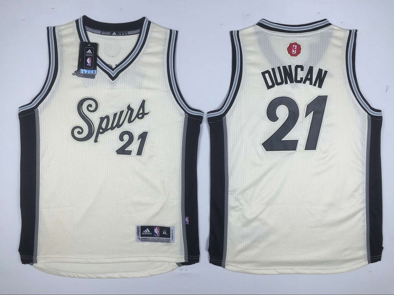 Spurs 21 Tim Duncan Cream 2015-16 Christmas Day Swingman Youth Jersey