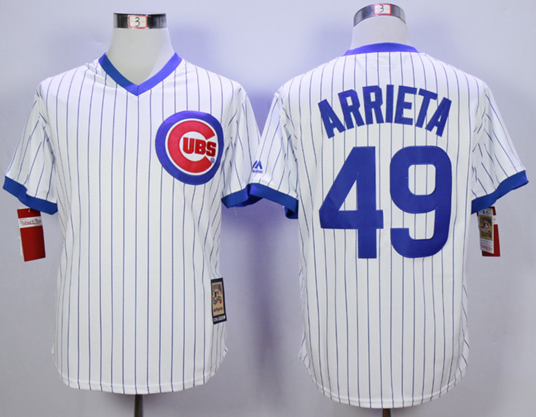 Cubs 49 Jake Arrieta White Throwback Jersey