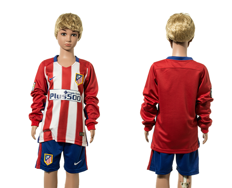 2015-16 Atletico Madrid Home Long Sleeve Youth Jersey
