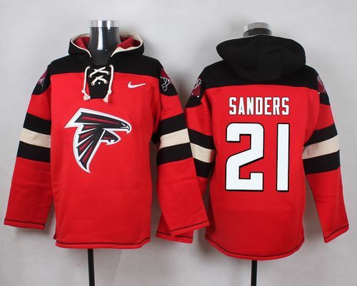 Nike Falcons 21 Deion Sanders Red Hooded Jersey