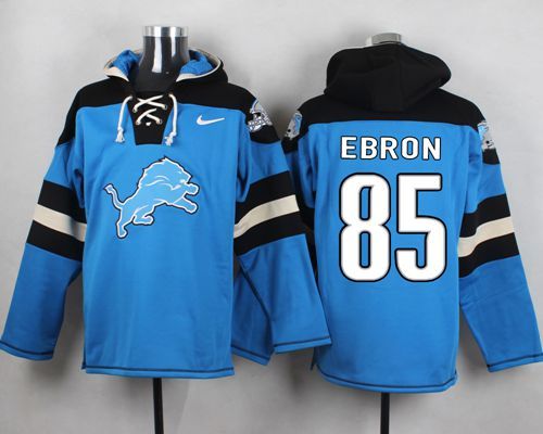 Nike Lions 85 Eric Ebron Light Blue Hooded Jersey