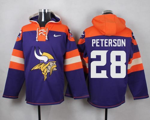 Nike Vikings 28 Adrian Peterson Purple Hooded Jersey - Click Image to Close