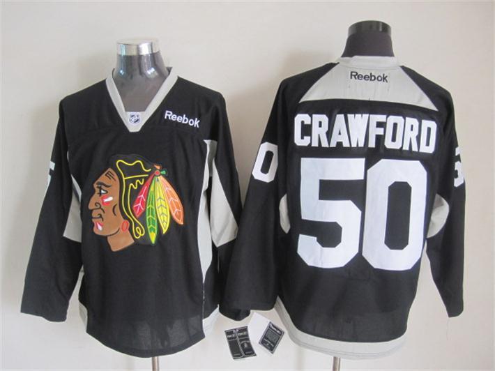 Blackhawks 50 Crawford Black Practice Reebok Jerseys - Click Image to Close