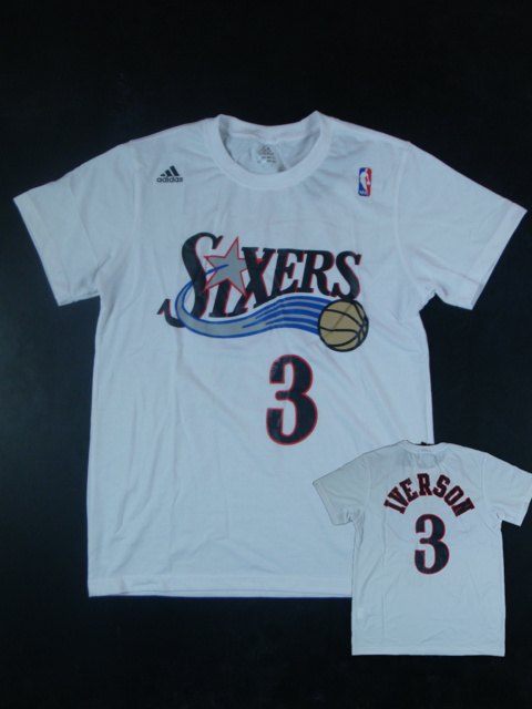 76ers 3 Iverson Name & Number White T Shirts