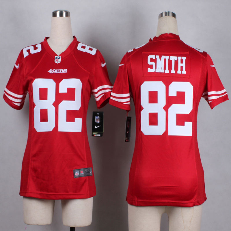 Nike 49ers 82 Smith Red Women Game Jerseys
