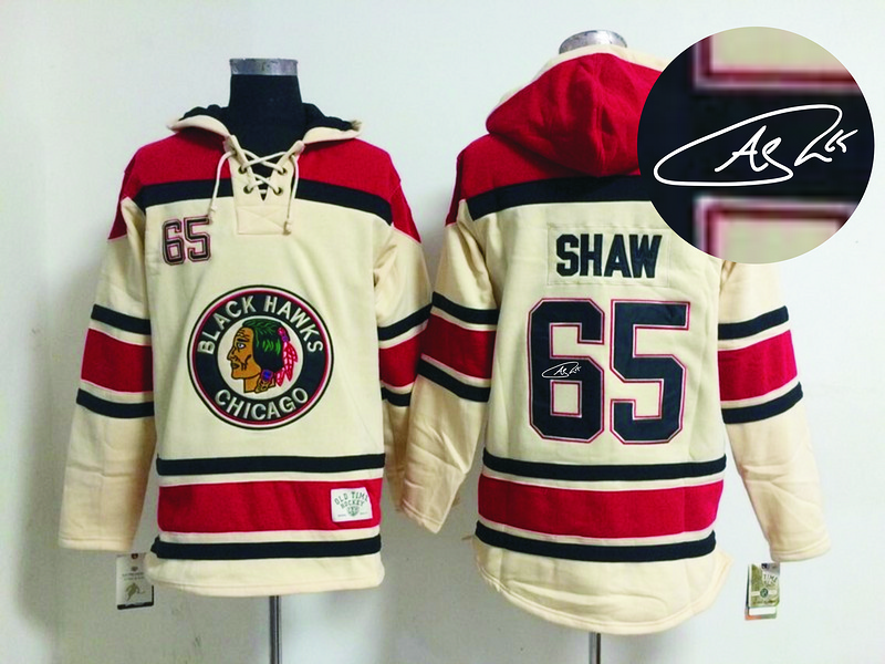 Blackhawks 65 Shaw Cream Old Times Signature Edition Hooded Jerseys