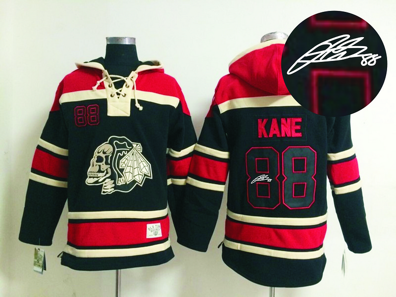 Blackhawks 88 Kane Black Skull Signature Edition Hooded Jerseys