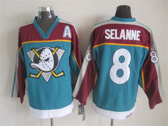 Ducks 8 Selanne Teal A Patch Jersey - Click Image to Close