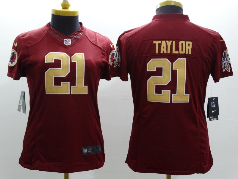 Nike Redskins 21 Taylor Red Golden Number Women Limited Jersey