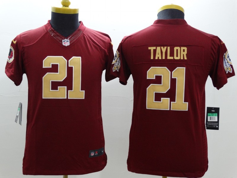 Nike Redskins 21 Taylor Red Golden Number Youth Limited Jersey