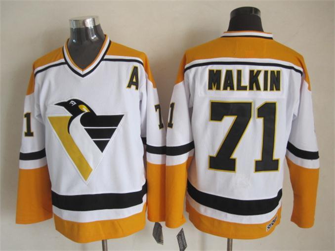 Penguins 71 Malkin White CCM Throwback Jersey