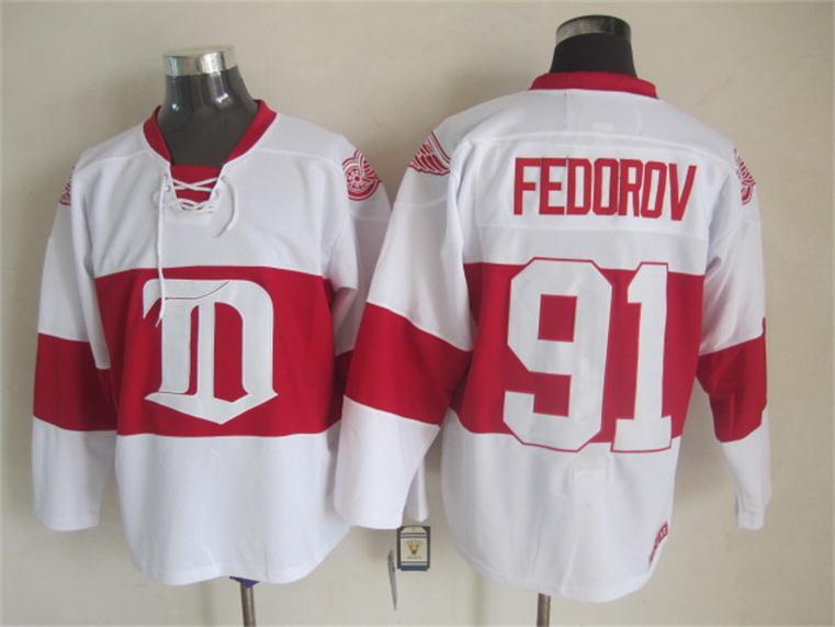 Red Wings 91 Fedorov White Reebok Jersey