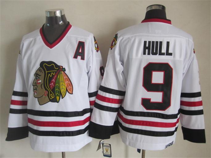 Blackhawks 9 Hull White A Patch Jersey - Click Image to Close