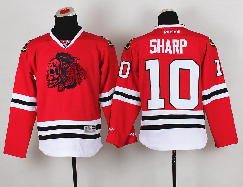Blackhawks 10 Sharp Red Youth Jersey(With Red Skull)