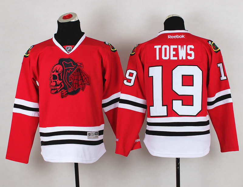 Blackhawks 19 Toews Red Youth Jersey(With Red Skull)