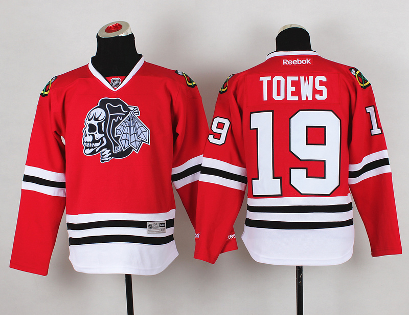 Blackhawks 19 Toews Red Youth Jersey(With White Skull)