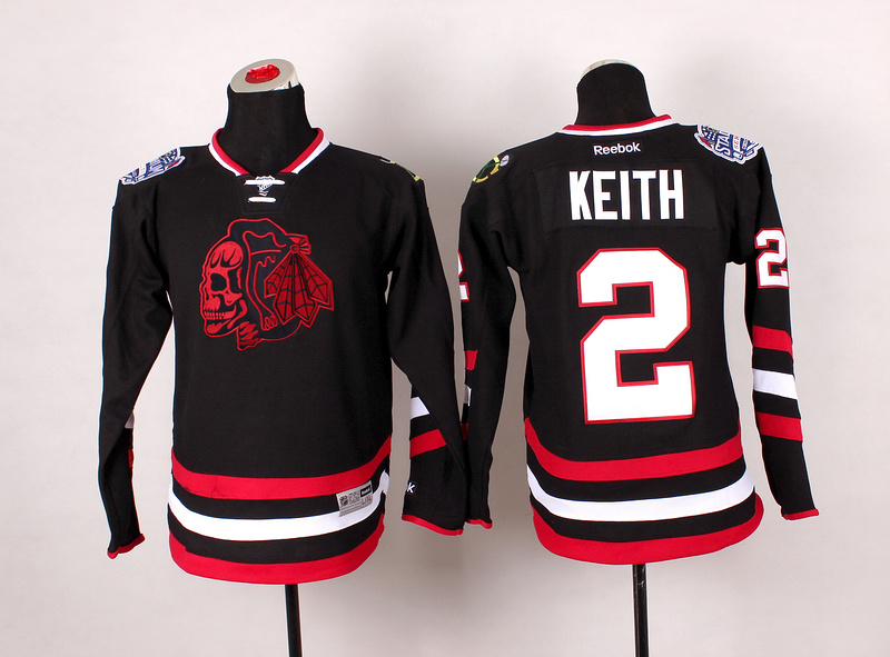 Blackhawks 2 Keith Black Youth Jersey(With Red Skull)