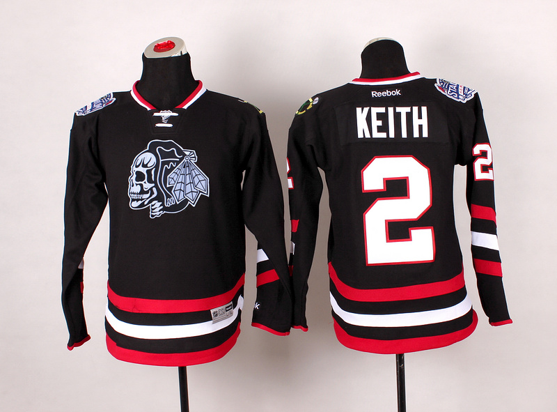 Blackhawks 2 Keith Black Youth Jersey(With White Skull)