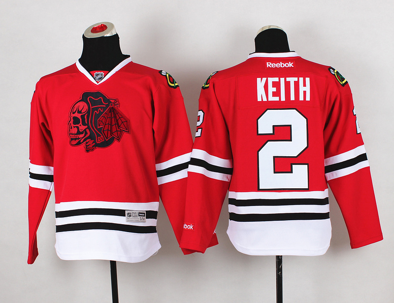 Blackhawks 2 Keith Red Youth Jersey(With Red Skull)