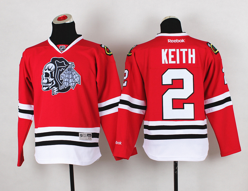 Blackhawks 2 Keith Red Youth Jersey(With White Skull)