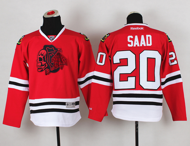 Blackhawks 20 Saad Red Youth Jersey(With Red Skull)