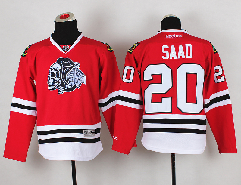 Blackhawks 20 Saad Red Youth Jersey(With White Skull)