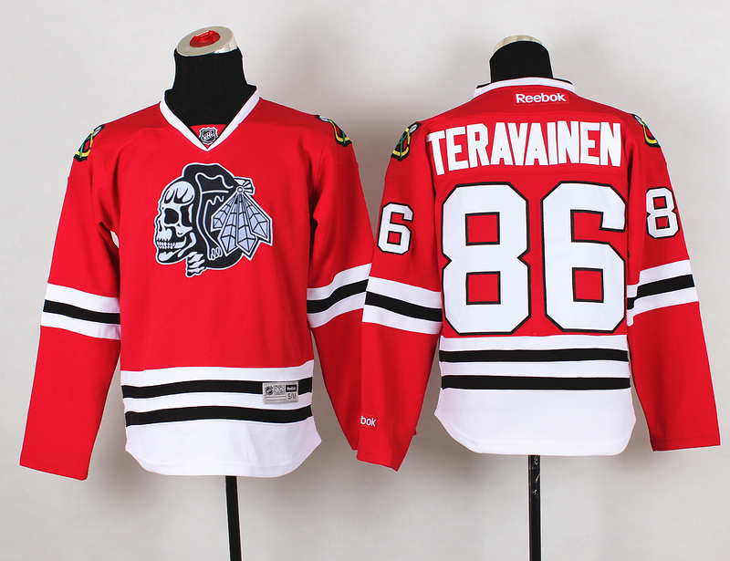 Blackhawks 86 Teravainen Red Youth Jersey(With White Skull)